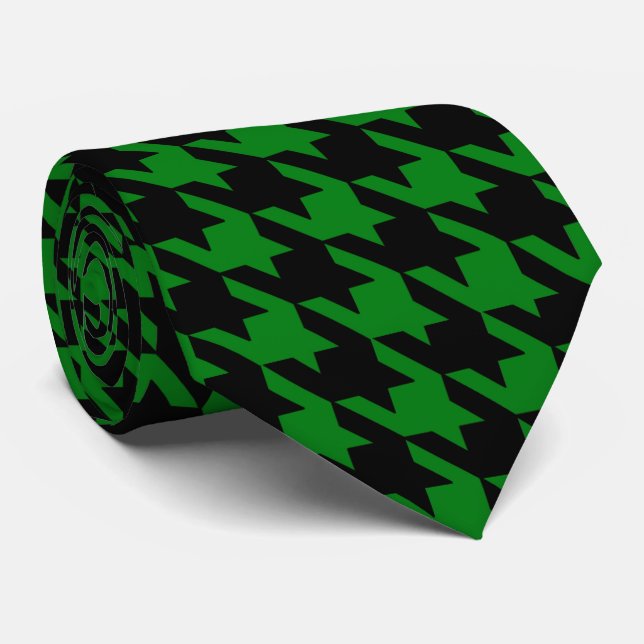 Kelly Green & Black Large Hahnentrittmuster Karo Krawatte (Gerollt)