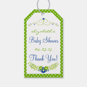 Kelly Green & Blue Baby Dusche - Blumen Geschenkanhänger