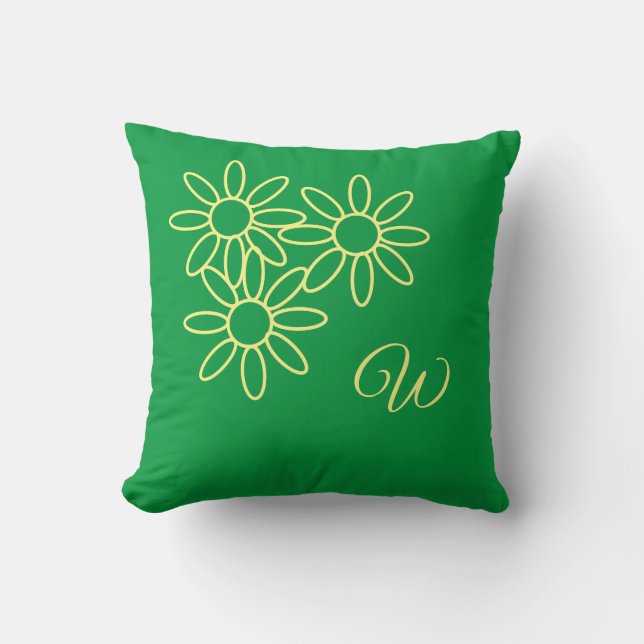 Kelly Green Blume & Monogram Kissen (Vorderseite)
