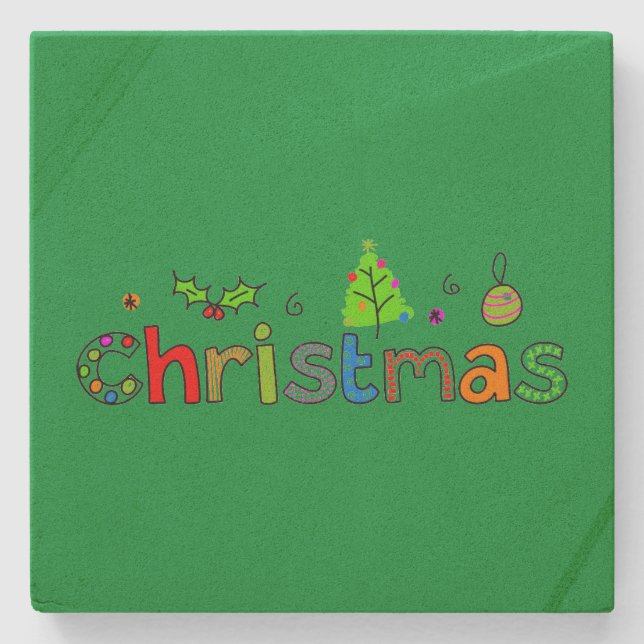 Kelly Green Christmas Steinuntersetzer (Vorderseite)