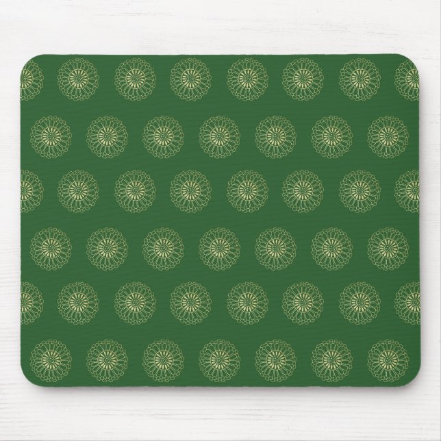 Kelly Green | Golden Zinnia Flower Medallions Mousepad (Vorne)