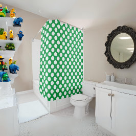 Kelly Green: Grosses weißes Polka Dot Pattern Duschvorhang