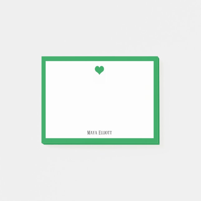 Kelly Green Heart and Border on White with Name Post-it Klebezettel (Vorderseite)