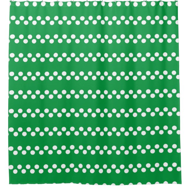 Kelly Green: Kleines, weißes Polka Dot Muster Duschvorhang (Vorderseite)