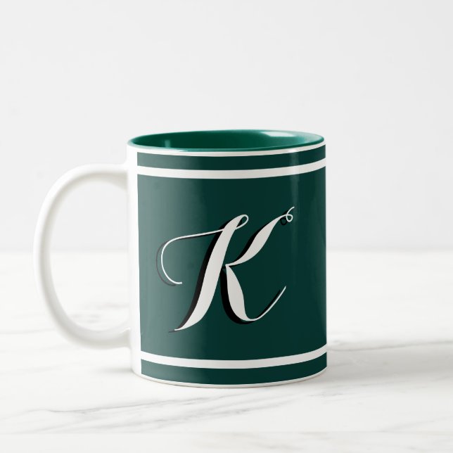 Kelly Green Mit Monogramm Zwei-Tone-Kaffee-Tasse Zweifarbige Tasse (Links)