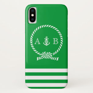 Kelly Green Nautical Rope and Anchor Mit Monogramm Case-Mate iPhone Hülle