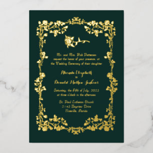 Kelly Green Ornate Rose Frontière Foil Invitation