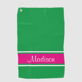 Kelly Green Pink Strip Skriptname Golfhandtuch