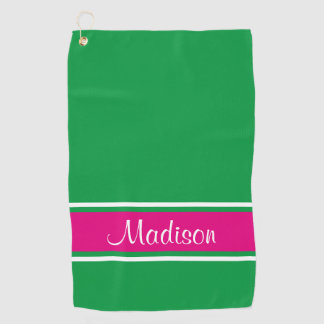 Kelly Green Pink Strip Skriptname Golfhandtuch