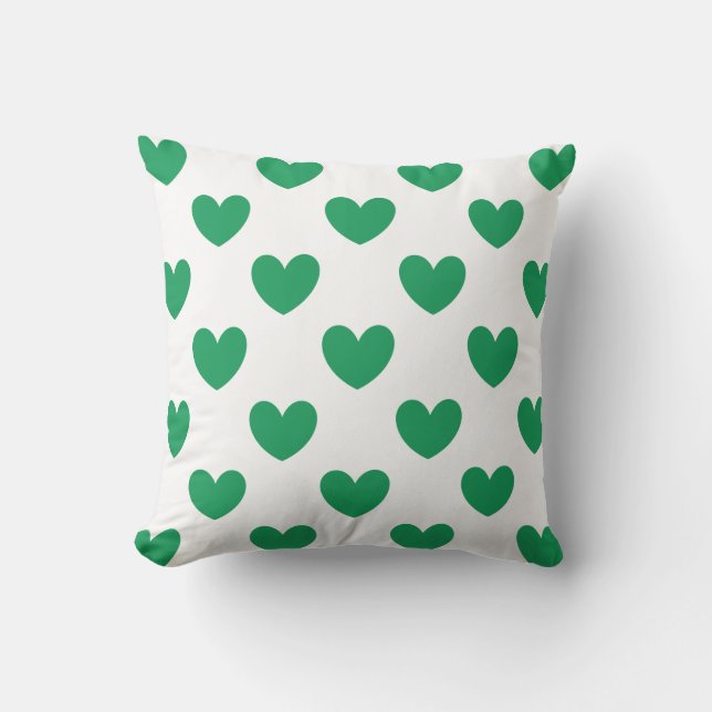 Kelly green polka herzen auf weiß kissen (Vorderseite)