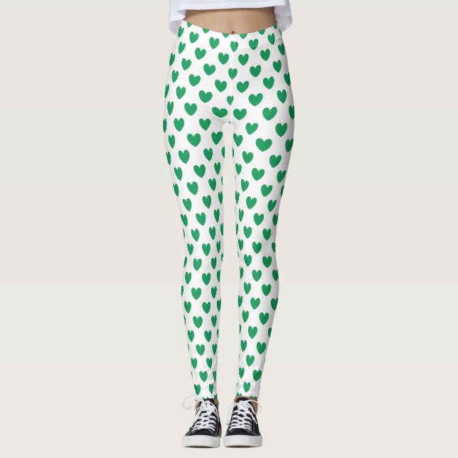 Kelly green polka herzen auf weiß leggings (Vorderseite)