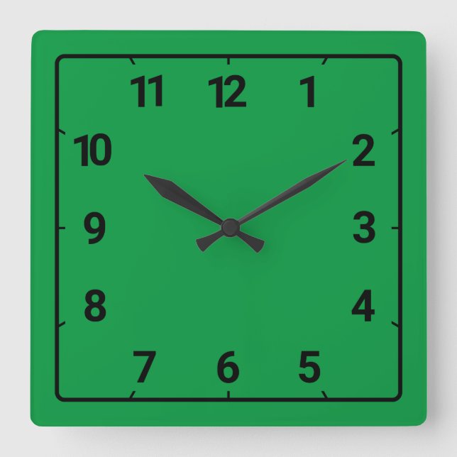 Kelly green quadratische wanduhr (Vorderseite)