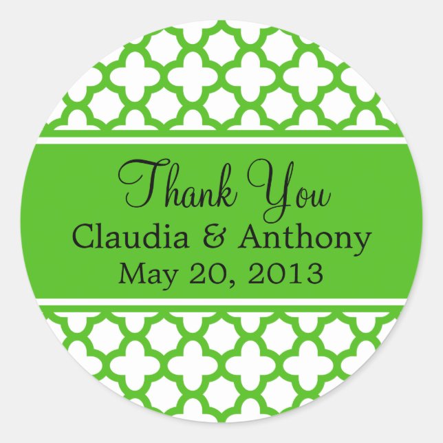 Kelly Green Quatrefoil Pattern Wedding Vielen Dank Runder Aufkleber (Vorderseite)