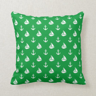 Kelly Green Sailboote und Anker Muster Kissen