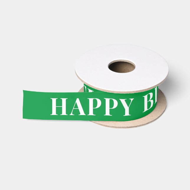 Kelly Green Simple Text Happy Birthday Satinband (Spule)