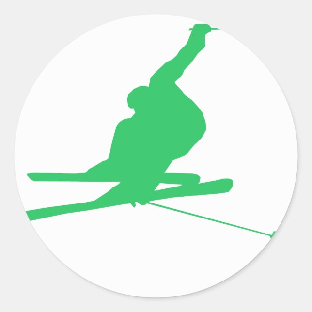 Kelly Green Snow Ski Runder Aufkleber (Vorderseite)