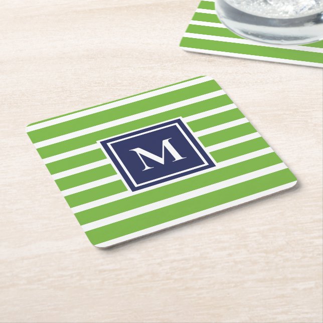 Kelly Green Stripe Modern Monogram Coastal Beach Rechteckiger Pappuntersetzer (angewinkelt)