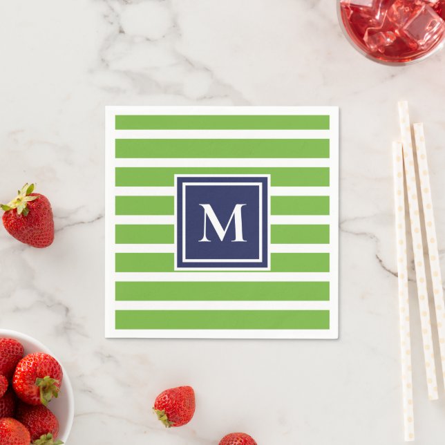 Kelly Green Stripe Modern Monogram Coastal Beach Serviette (Beispiel)