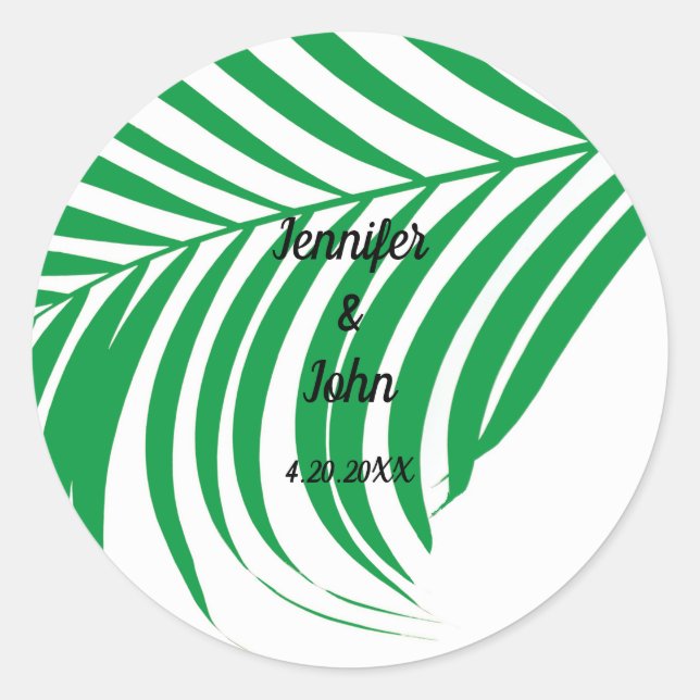 Kelly Green Tropical Palm Tree Leaf Niedliche Hoch Runder Aufkleber (Vorderseite)