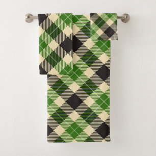 Kelly Green und Black Tartan Kariert Badhandtuch Set