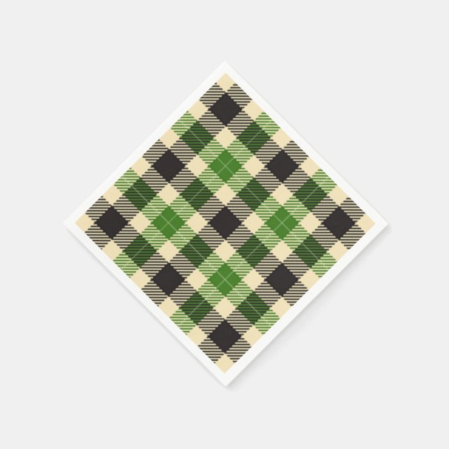 Kelly Green und Black Tartan Kariert Paper Napkins Serviette (Ecke)