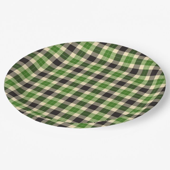 Kelly Green und Black Tartan Kariert Paper Teller (Schrägansicht)