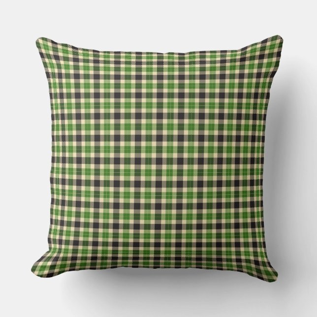 Kelly Green und Black Tartan Kariert Square Pillow Kissen (Vorderseite)
