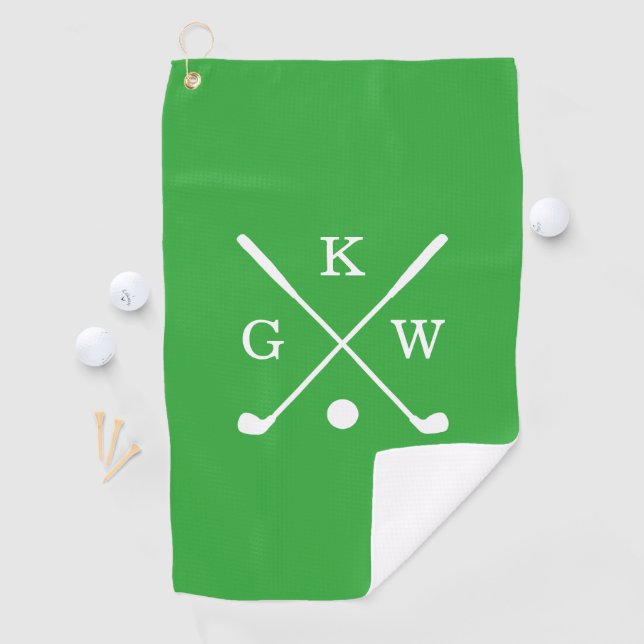 Kelly Green und White Golf Clubs Monogram Golfhandtuch (Insitu)