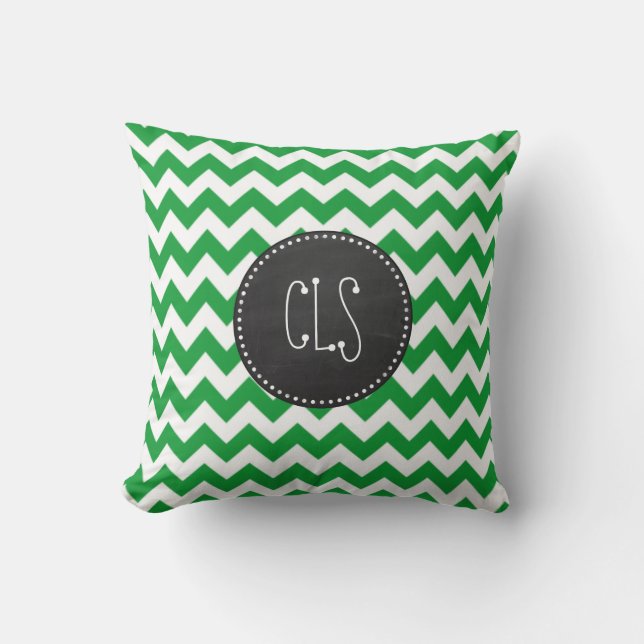 Kelly Green Zickzack Stripes; Chalkboard-Look Kissen (Vorderseite)