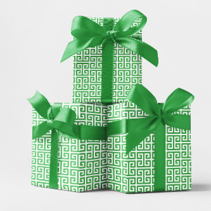 Kelly Grün und Weiß Griechisches Schlüssel Muster Geschenkpapier