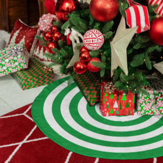 Kelly Grün und Weiße Konzentrische Kreise Polyester Weihnachtsbaumdecke