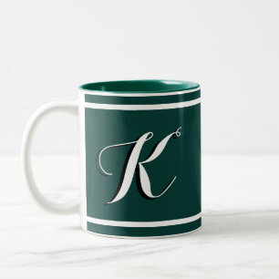Kelly-Grüne zweifarbige Kaffeetasse mit Monogramm