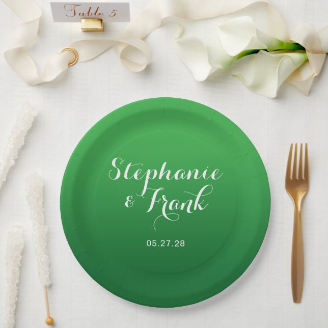 Kelly to Forest Green Gradient Wedding Pappteller (Hochzeit)