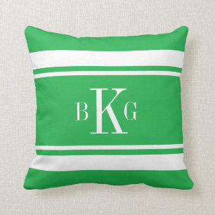 Kellygrünes Seestreifen-Gewohnheits-Monogramm Kissen