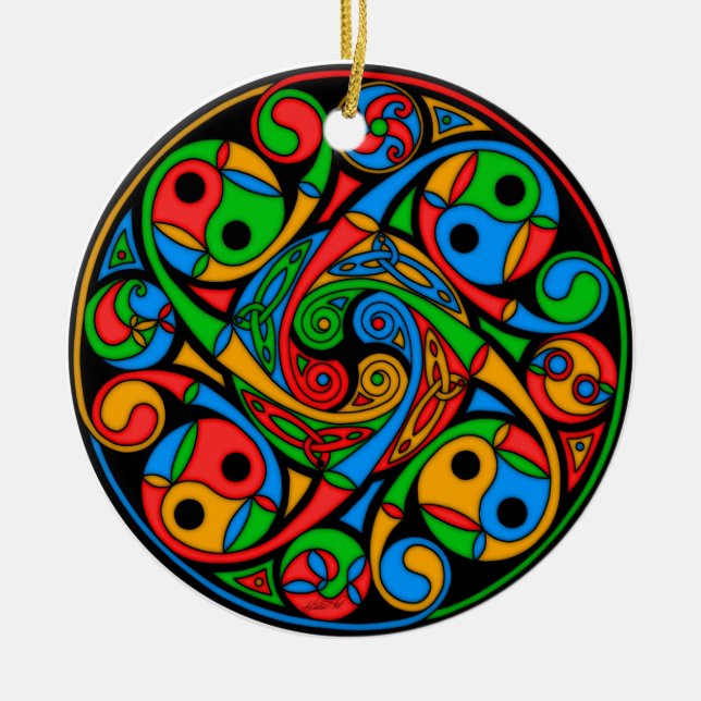 Keltische Buntglas-Spiralen-Verzierung Keramikornament (Vorne)