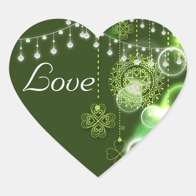 Keltische Clovers Grüne und weiße irische Liebe Herz-Aufkleber (Vorderseite)