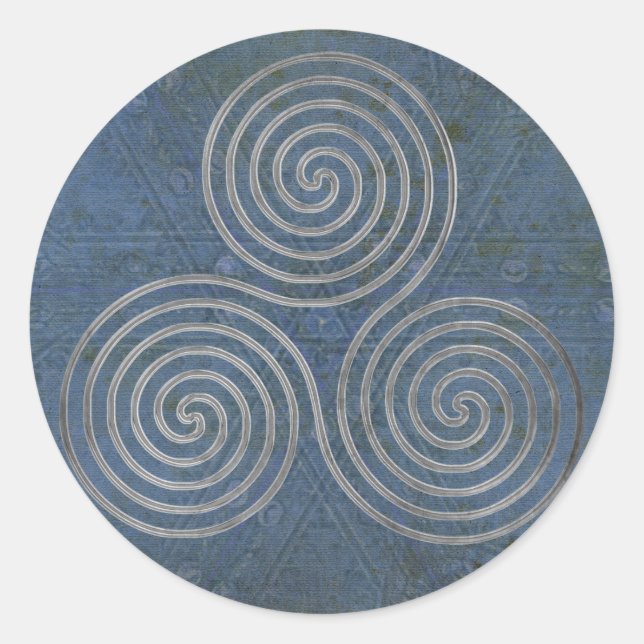 keltische Dreifach-Spirale - One Line antikes Silb Runder Aufkleber (Vorderseite)