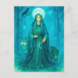 Keltische Druiden mit Wolfsschwanz und Rabe Feiertagspostkarte