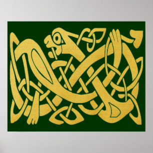Keltische goldene Schlange auf dunkelgrünem Plakat