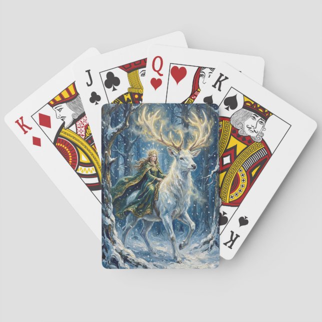 Keltische Göttin & leuchtender weißer Hirsch Spielkarten (Rückseite)