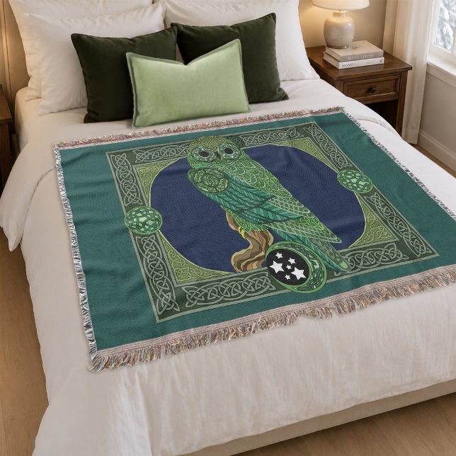 Keltische grüne Eulen-Knotenarbeit Art Nouveau  Decke (Von Creator hochgeladen)