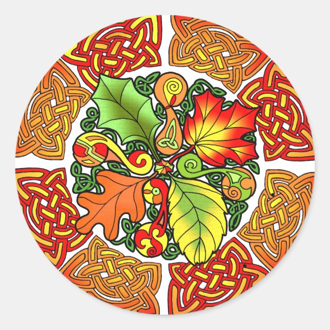 Keltische Herbstleaves Runder Aufkleber (Vorderseite)