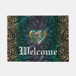 Keltische Herz-Mandala im grünen Gold Fußmatte