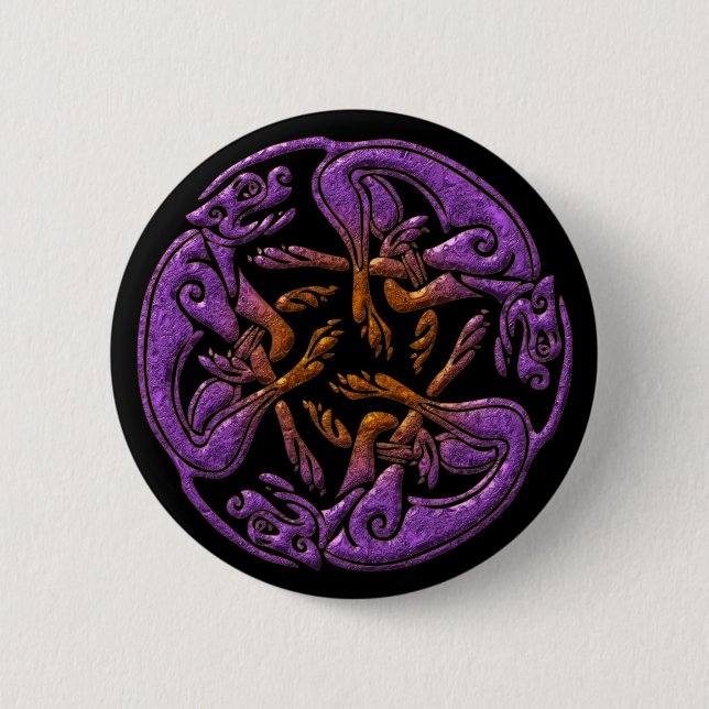 Keltische Hunde Traditioneller Ornament in lila, o Button (Vorderseite)