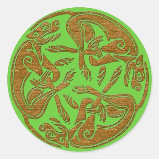 keltische Hunde traditionelles Ornament-Holz-Ausse Runder Aufkleber (Vorderseite)