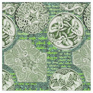 Keltische Hunde und Pferde im Grün Stoff