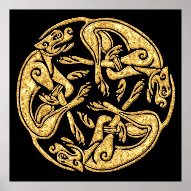 keltische Hunde vergolden traditionelle Zierkunst Poster (Vorne)