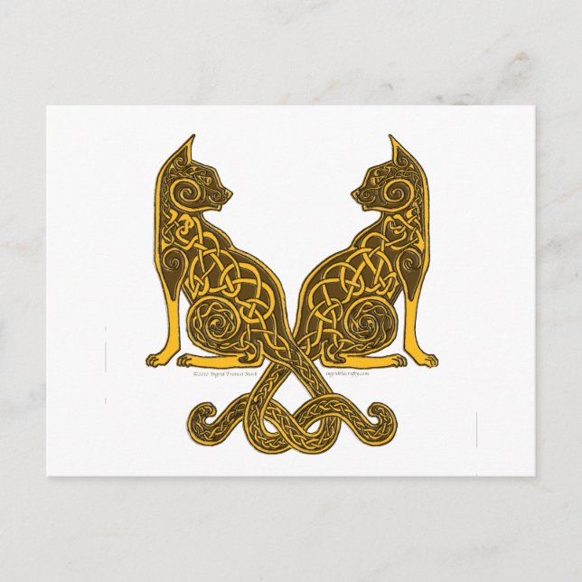 keltische Katzen 6 Bronzegolz Postkarte (Vorderseite)