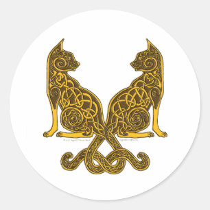 keltische Katzen 6 Bronzegolz Runder Aufkleber