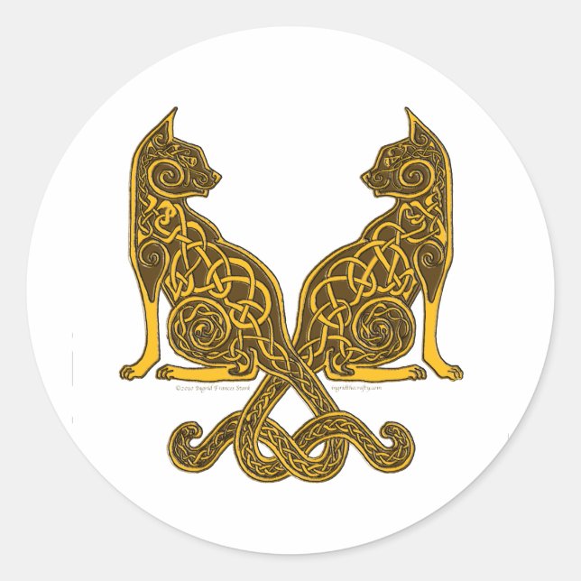 keltische Katzen 6 Bronzegolz Runder Aufkleber (Vorderseite)